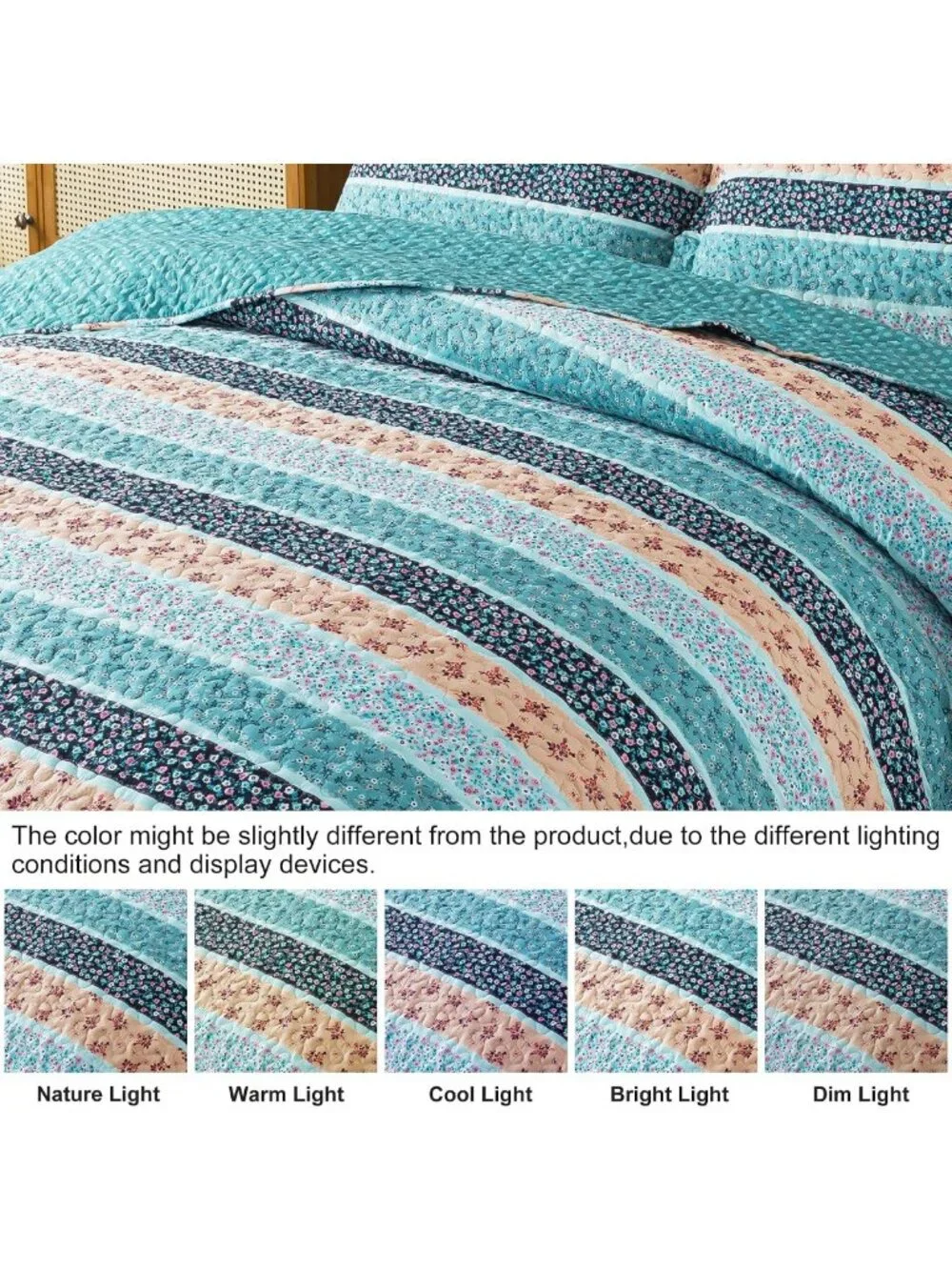 Floral King Quilt Set - 3 Piece Lightweight Microfiber Bedspread Coverlet for